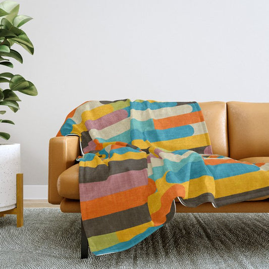 Retro Color Block Popsicle Sticks Orange Throw Blanket Gallery Image 2