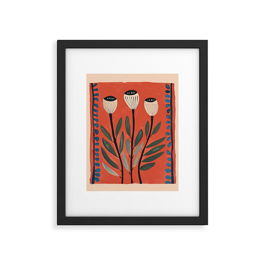 Terracotta Poppy Pod Folk Art Framed Art Print Gallery Image 2