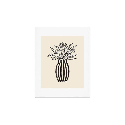 Stripe Flower Vase - Black and White Art Print Gallery Image 2