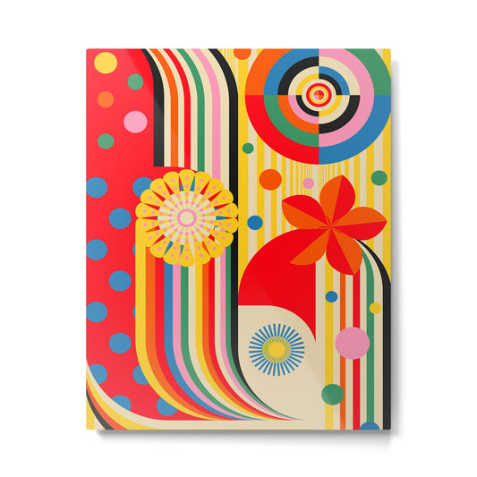 Bold Rainbow Sunflower, Circles, Girl and Pop Wave Metal Print Gallery Image 2