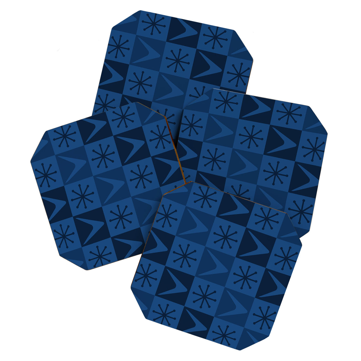 Atomic Age Art Checkered Boomerangs Dark Blue Coaster Gallery Image 1