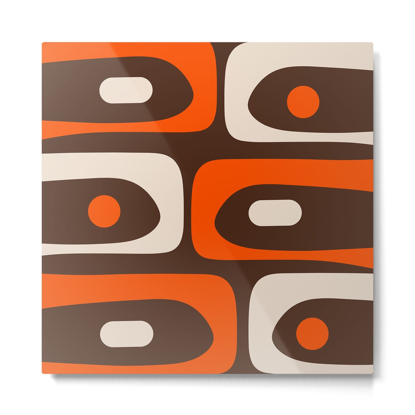 Retro 70s Aesthetic Abstract Mid Century Modern Minimalist Piquet Pattern Brown and Orange Metal Print Gallery Image 5