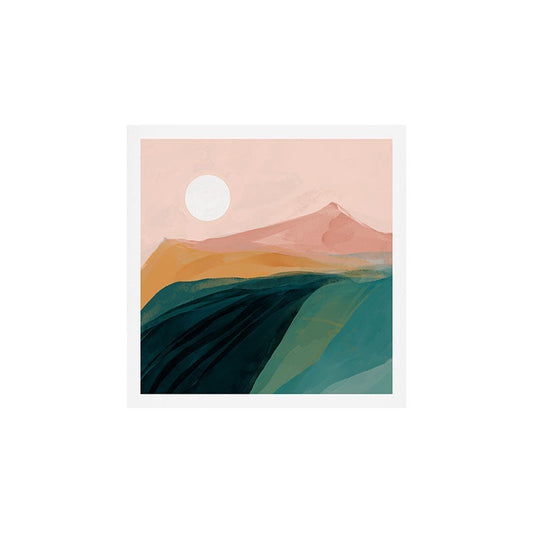 pink, green, gold moon watercolor mountains Art Print Gallery Image 2