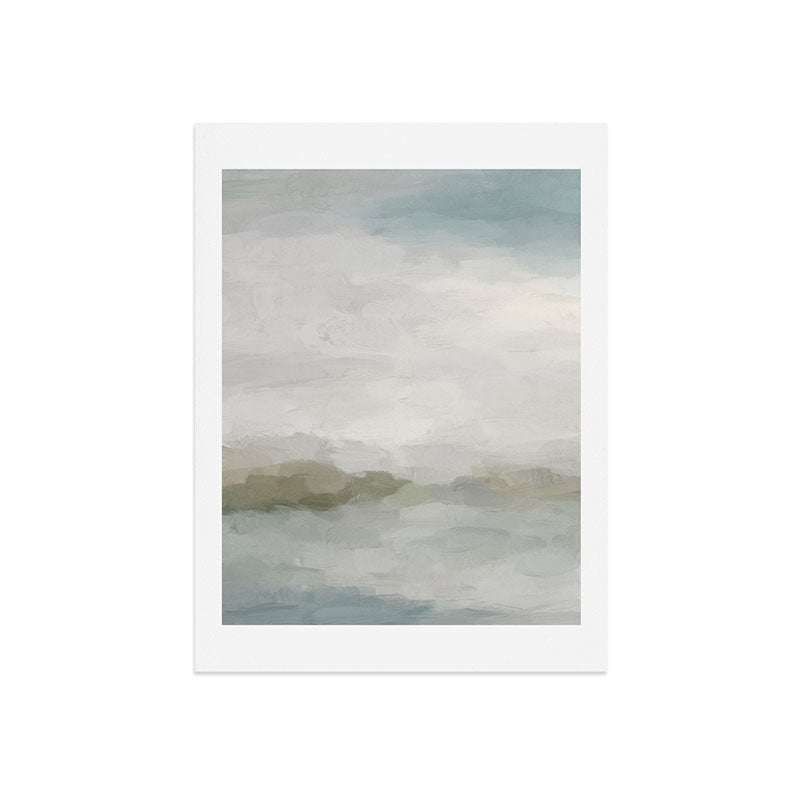 Break in the Weather III - Gray Clouds Sunrise Sage Green Blue Ocean Horizon Abstract Water Painting Art Print Gallery Image 7