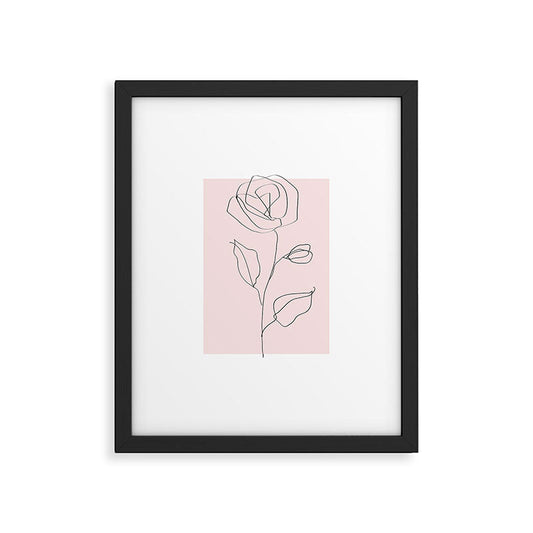 Botanical Line Art, Line Rose, Pink Wall Art, Minimalist Modern Art by Synplus Framed Art Print Gallery Image 2