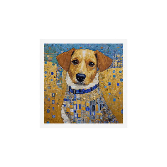 Gustav Klimt Style Dog in Blue and White Ruffled Collar Art Print Gallery Image 2