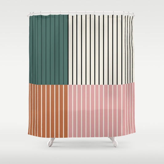 Color Block Line Abstract V Colorful Retro Shower Curtain Gallery Image 1