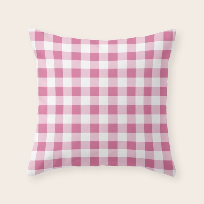 Gingham Large Pink White Throw Pillow Gallery Image 2