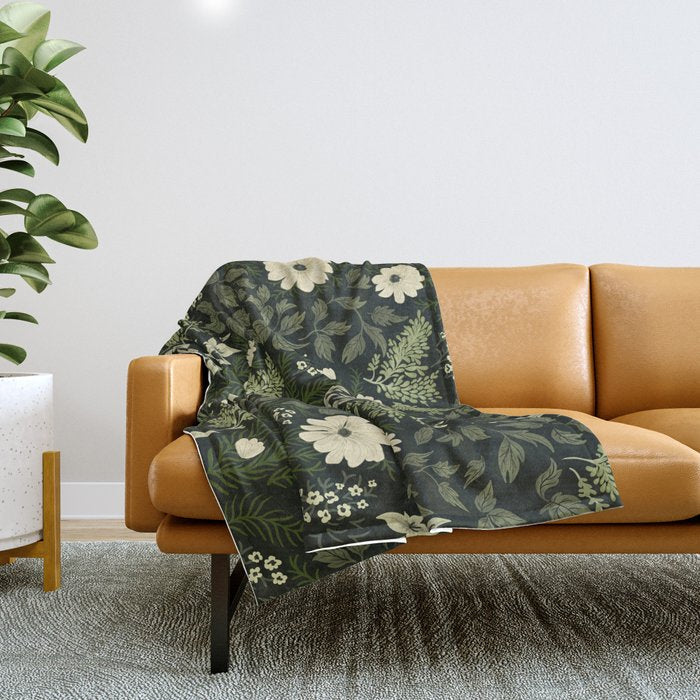 Woodland Nouveau Pattern Forest Green Throw Blanket Gallery Image 1