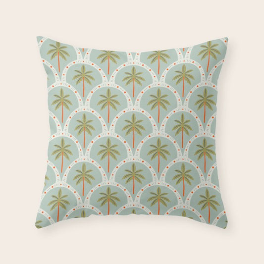 Vintage summer palm tree art pattern Throw Pillow Gallery Image 1