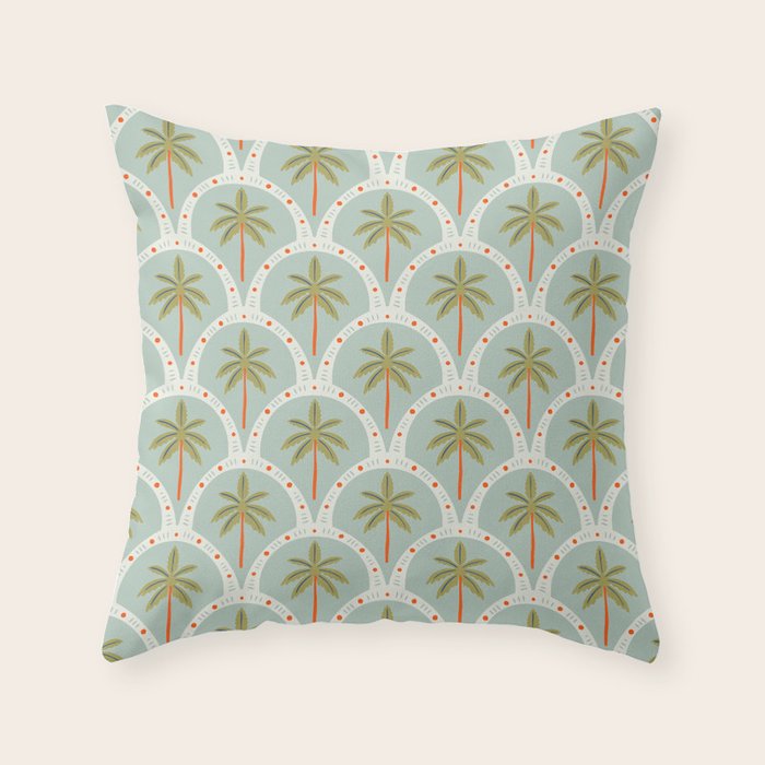 Vintage summer palm tree art pattern Throw Pillow Gallery Image 3