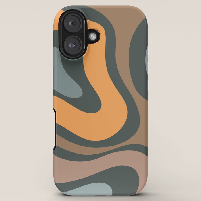 Modern Retro Liquid Swirl Abstract Slate Blue Orange Brown Taupe iPhone Case Gallery Image 5