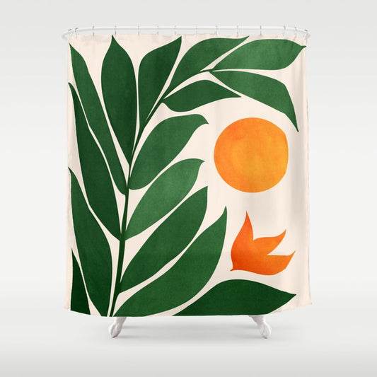 Tropical Forest Sunset / Mid Century Abstract Shapes Shower Curtain Gallery Image 1