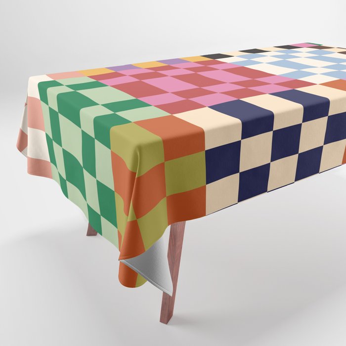 Retro 70s Colorful Patchwork Checkerboard Tablecloth Gallery Image 1