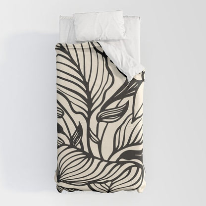 Geometric Floral Abstract Pattern in Black and White Cream Line Drawing Duvet Cover Gallery Image 10