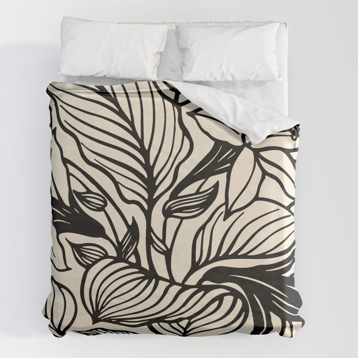 Geometric Floral Abstract Pattern in Black and White Cream Line Drawing Duvet Cover Gallery Image 7