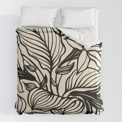 Geometric Floral Abstract Pattern in Black and White Cream Line Drawing Duvet Cover Gallery Image 7