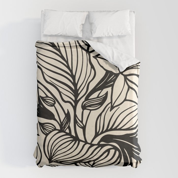 Geometric Floral Abstract Pattern in Black and White Cream Line Drawing Duvet Cover Gallery Image 6