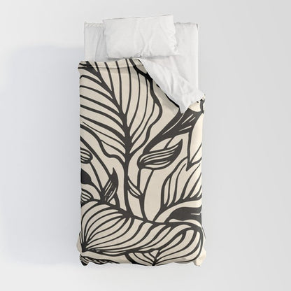 Geometric Floral Abstract Pattern in Black and White Cream Line Drawing Duvet Cover Gallery Image 9
