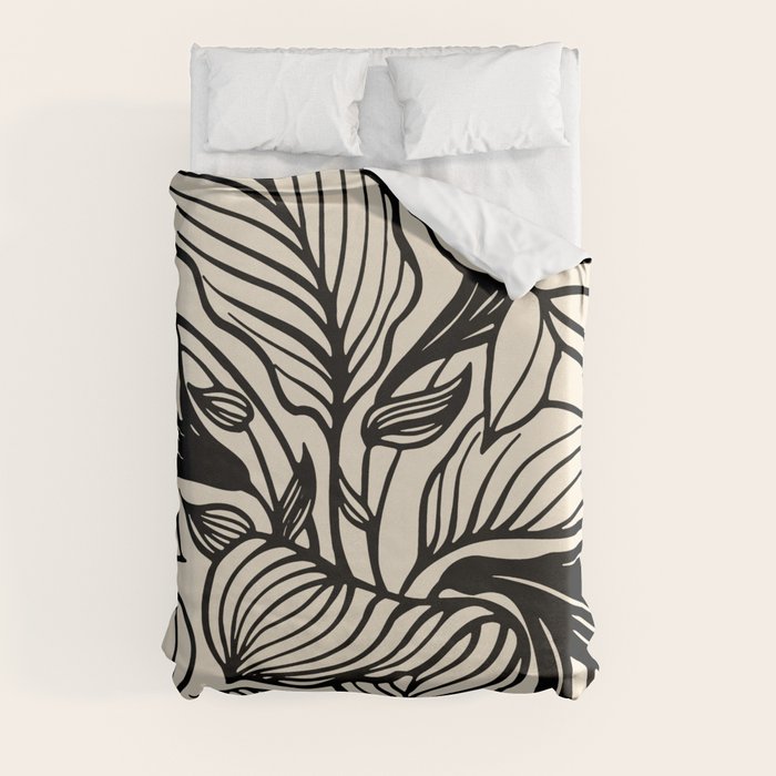 Geometric Floral Abstract Pattern in Black and White Cream Line Drawing Duvet Cover Gallery Image 8