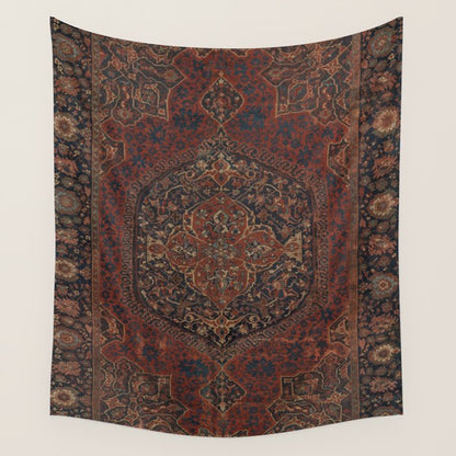 Boho Chic Dark I // 17th Century Colorful Medallion Red Blue Green Brown Ornate Accent Rug Pattern Wall Tapestry Gallery Image 1