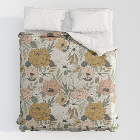 Retro Boho Floral, Vintage Floral Pattern Duvet Cover Gallery Image 2