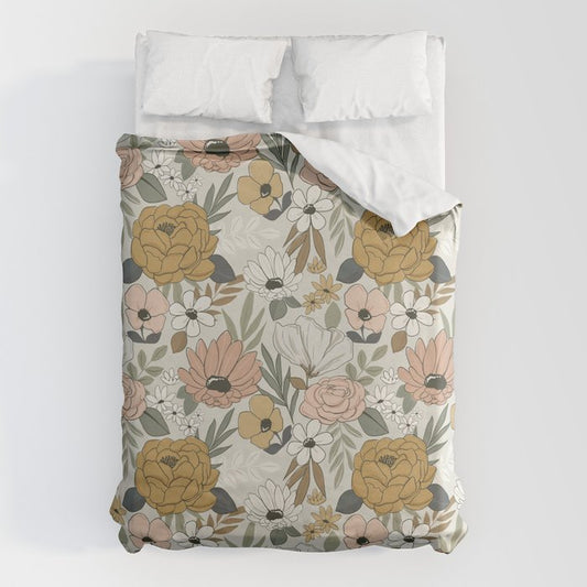 Retro Boho Floral, Vintage Floral Pattern Duvet Cover Gallery Image 1
