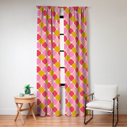 Checkered Geometric Shapes - Pink, Red, Yellow Window Curtain Gallery Image 8