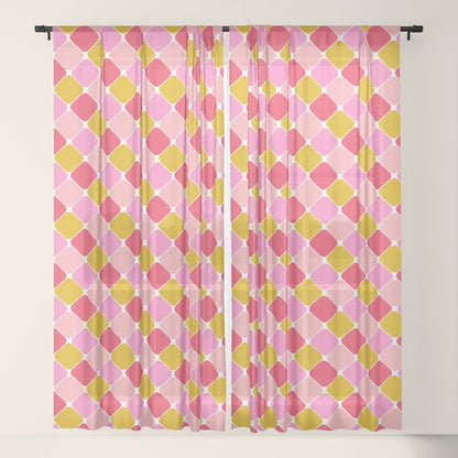 Checkered Geometric Shapes - Pink, Red, Yellow Window Curtain Gallery Image 21