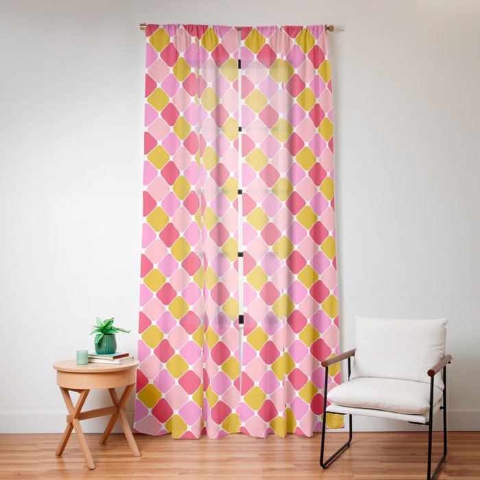 Checkered Geometric Shapes - Pink, Red, Yellow Window Curtain Gallery Image 12