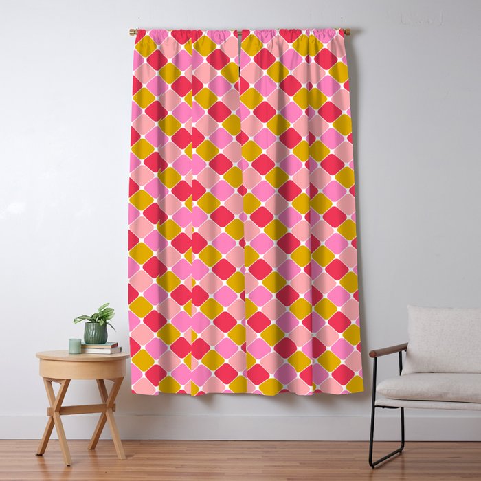 Checkered Geometric Shapes - Pink, Red, Yellow Window Curtain Gallery Image 5