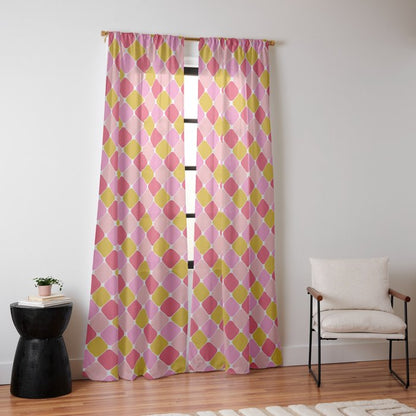 Checkered Geometric Shapes - Pink, Red, Yellow Window Curtain Gallery Image 10