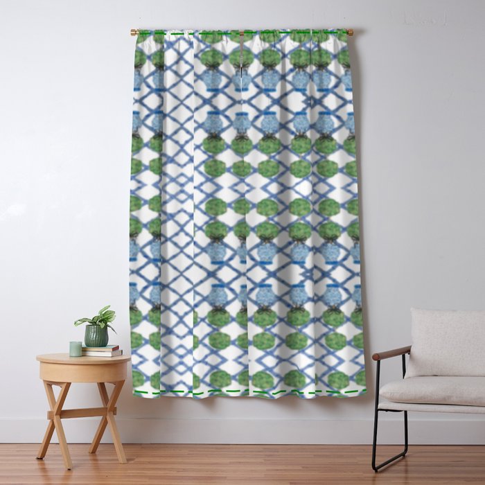Hand Painted Ginger Jar Chinoiserie Pattern Window Curtain Gallery Image 1