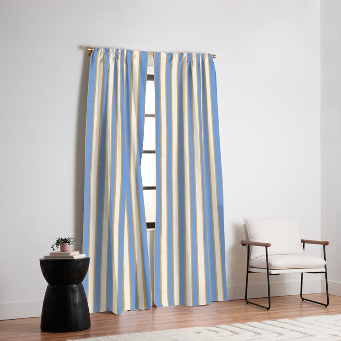Vintage Cabana Stripe Pastel Blue And Gold Retro Coastal Beach Vibe Window Curtain Gallery Image 2