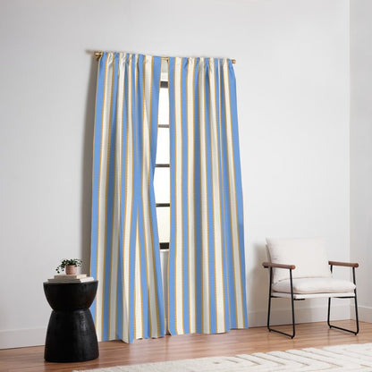 Vintage Cabana Stripe Pastel Blue And Gold Retro Coastal Beach Vibe Window Curtain Gallery Image 6