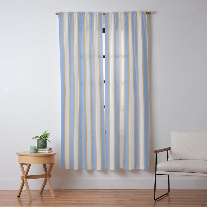 Vintage Cabana Stripe Pastel Blue And Gold Retro Coastal Beach Vibe Window Curtain Gallery Image 9
