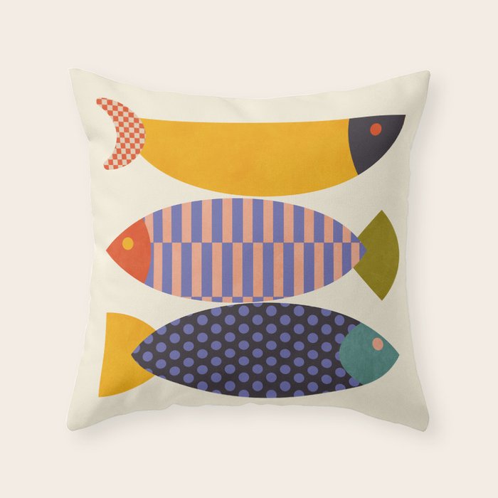 mid century abstract fishes Throw Pillow Gallery Image 6