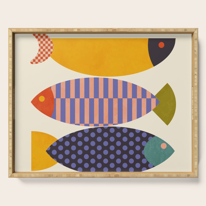 mid century abstract fishes Serving Tray Gallery Image 1