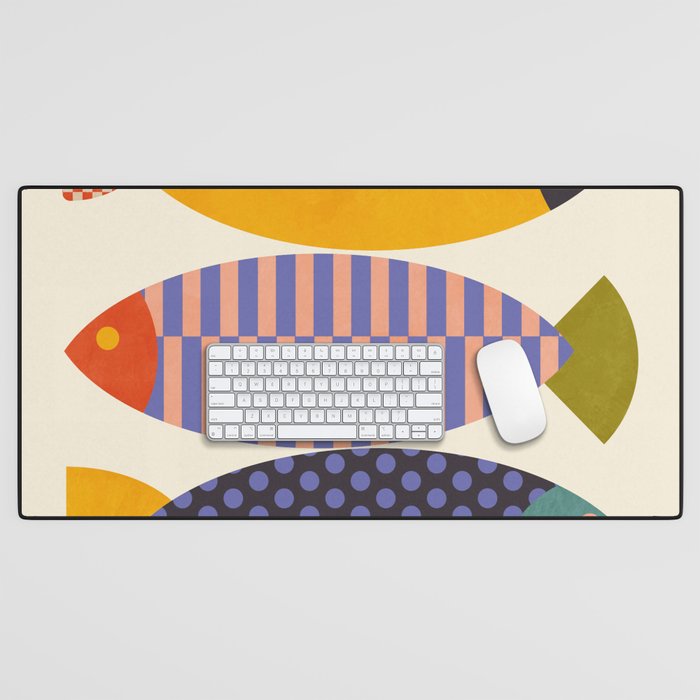 mid century abstract fishes Desk Mat Gallery Image 1