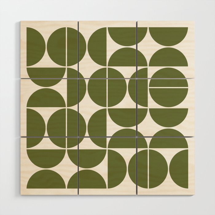 Mid Century Modern Geometric 04 Olive Green Wood Wall Art Gallery Image 1