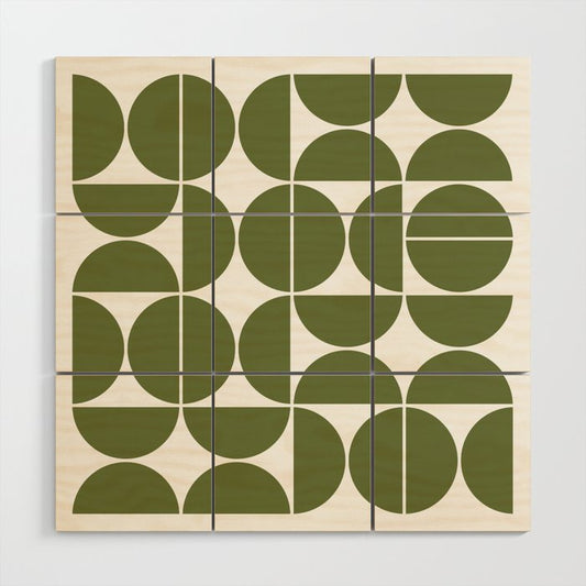 Mid Century Modern Geometric 04 Olive Green Wood Wall Art Gallery Image 2