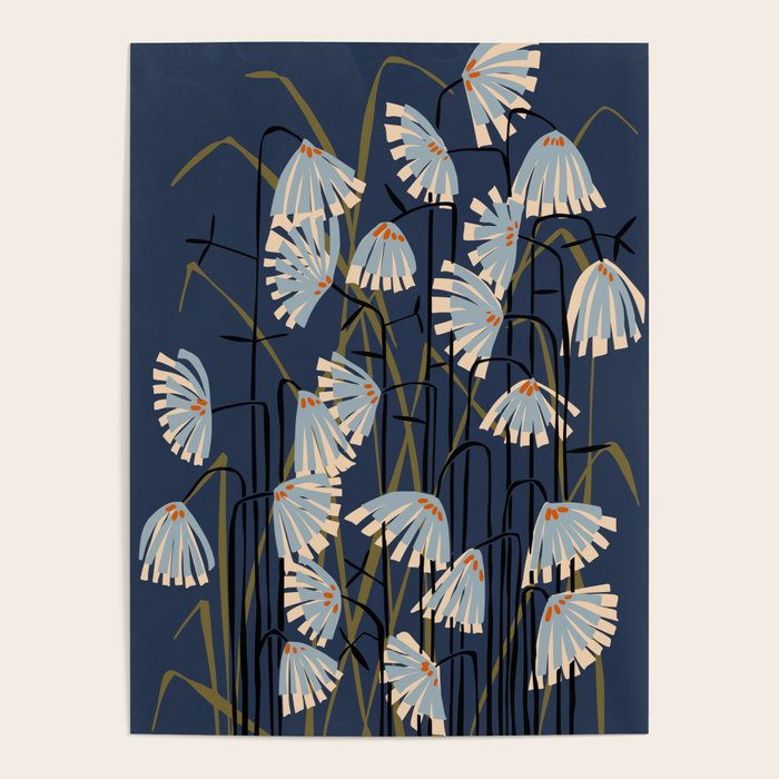 Linocut flower meadow blue Poster Gallery Image 4