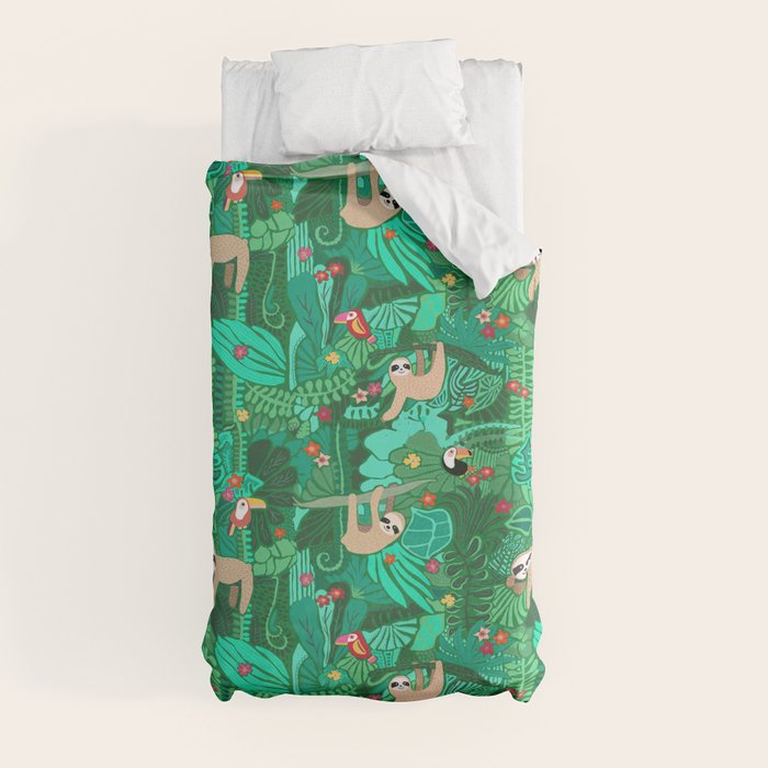 Sloths in the Emerald Jungle Pattern Duvet Cover Gallery Image 4