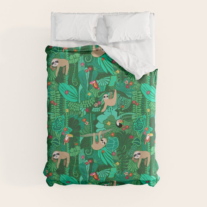 Sloths in the Emerald Jungle Pattern Duvet Cover Gallery Image 3