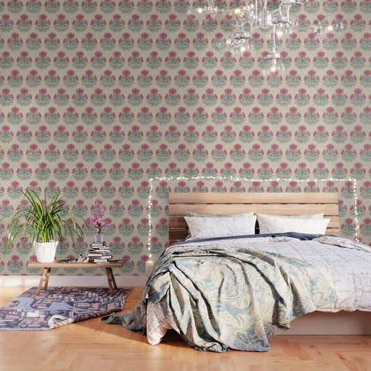 Marigold - pink and teal on linen Wallpaper Gallery Image 2
