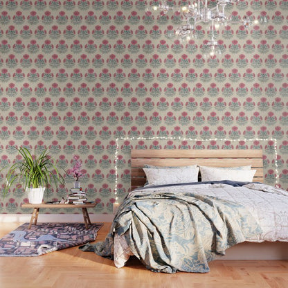 Marigold - pink and teal on linen Wallpaper Gallery Image 1