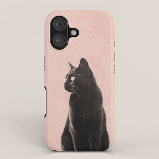 MINIMAL ANIMAL / Black Cat - peach iPhone Case Gallery Image 1