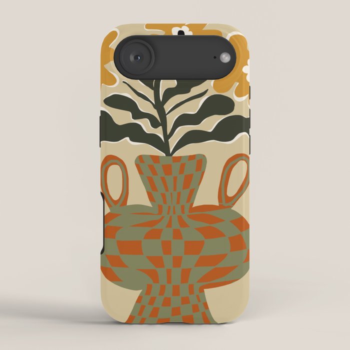 vintage flower vase with check iPhone Case Gallery Image 2