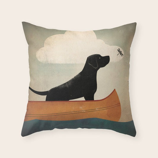 Black Lab Labrador Retriever Dog Canoe Ride Throw Pillow Gallery Image 1