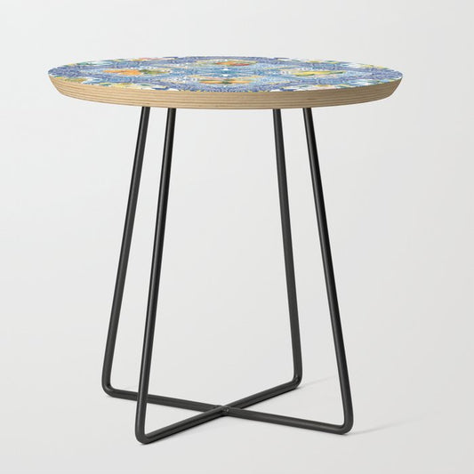 Sicilian Limones, italian mediterranean citrus fruit maiolica blue tiles Side Table Gallery Image 2